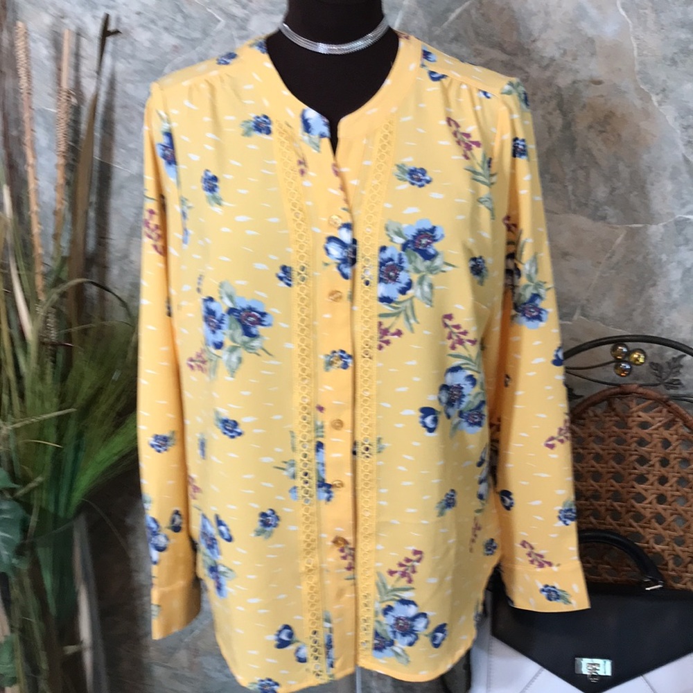 Stunning Yellow Flowered Button Long Sleeved Shir… - image 3
